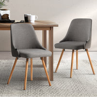 Artiss Dining Chairs Set of 2 Fabric Wooden Grey - ElectronX Plus