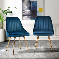 Artiss Dining Chairs Set of 2 Velvet Channel Tufted Blue - ElectronX Plus