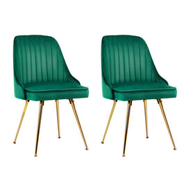 Artiss Dining Chairs Set of 2 Velvet Channel Tufted Green - ElectronX Plus