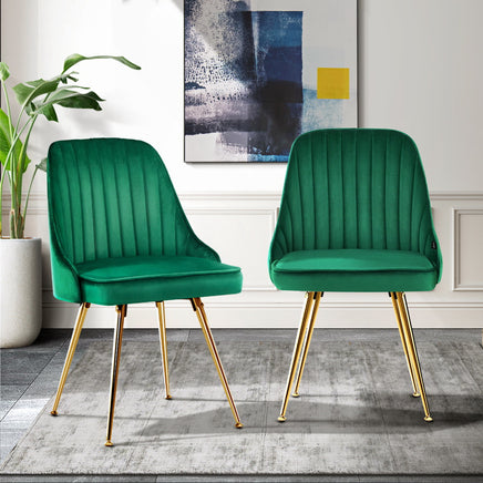 Artiss Dining Chairs Set of 2 Velvet Channel Tufted Green - ElectronX Plus