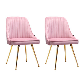 Artiss Dining Chairs Set of 2 Velvet Channel Tufted Pink - ElectronX Plus