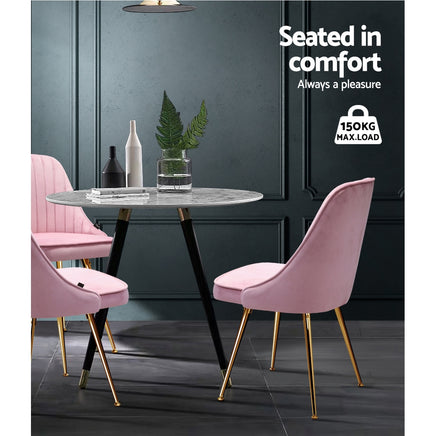 Artiss Dining Chairs Set of 2 Velvet Channel Tufted Pink - ElectronX Plus