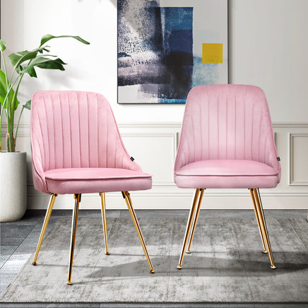 Artiss Dining Chairs Set of 2 Velvet Channel Tufted Pink - ElectronX Plus