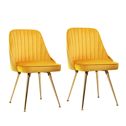 Artiss Dining Chairs Set of 2 Velvet Channel Tufted Yellow - ElectronX Plus