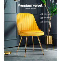 Artiss Dining Chairs Set of 2 Velvet Channel Tufted Yellow - ElectronX Plus