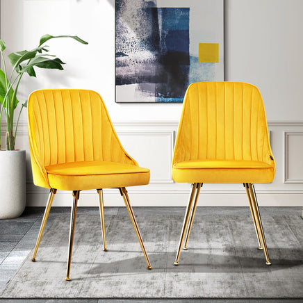 Artiss Dining Chairs Set of 2 Velvet Channel Tufted Yellow - ElectronX Plus