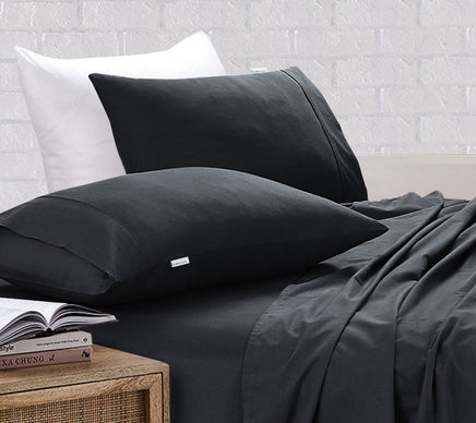 Elan Linen 100% Egyptian Cotton Vintage Washed 500TC Charcoal Double Bed Sheets Set - ElectronX Plus