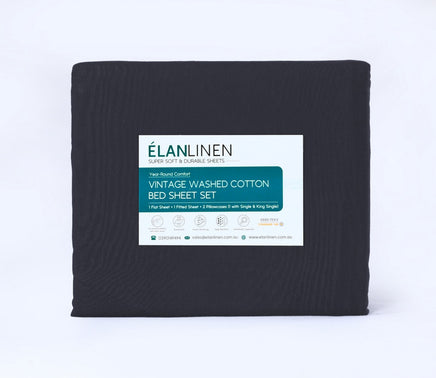 Elan Linen 100% Egyptian Cotton Vintage Washed 500TC Charcoal Double Bed Sheets Set - ElectronX Plus