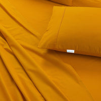 Elan Linen 100% Egyptian Cotton Vintage Washed 500TC Mustard Double Bed Sheets Set - ElectronX Plus