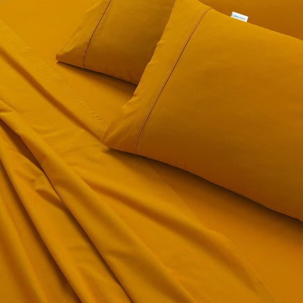 Elan Linen 100% Egyptian Cotton Vintage Washed 500TC Mustard Double Bed Sheets Set - ElectronX Plus