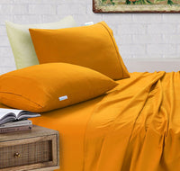 Elan Linen 100% Egyptian Cotton Vintage Washed 500TC Mustard Double Bed Sheets Set - ElectronX Plus