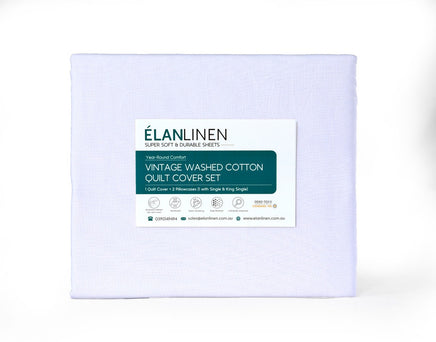 Elan Linen 100% Egyptian Cotton Vintage Washed 500TC White Double Bed Sheets Set - ElectronX Plus