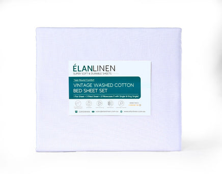 Elan Linen 100% Egyptian Cotton Vintage Washed 500TC White Double Bed Sheets Set - ElectronX Plus