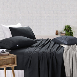 Elan Linen 100% Egyptian Cotton Vintage Washed 500TC Charcoal King Bed Sheets Set - ElectronX Plus