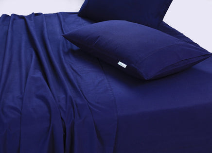 Elan Linen 100% Egyptian Cotton Vintage Washed 500TC Navy Blue King Bed Sheets Set - ElectronX Plus