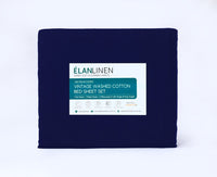 Elan Linen 100% Egyptian Cotton Vintage Washed 500TC Navy Blue King Bed Sheets Set - ElectronX Plus