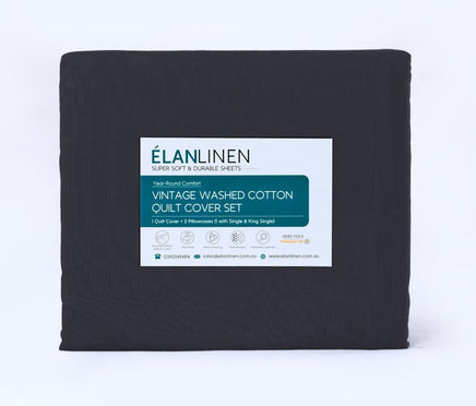 Elan Linen 100% Egyptian Cotton Vintage Washed 500TC Charcoal King Single Bed Sheets Set - ElectronX Plus