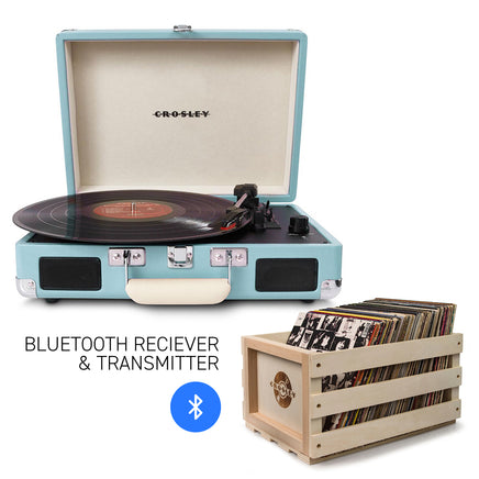 CROSLEY Crosley Cruiser Turquoise - Bluetooth Turntable & Record Storage Crate - ElectronX Plus