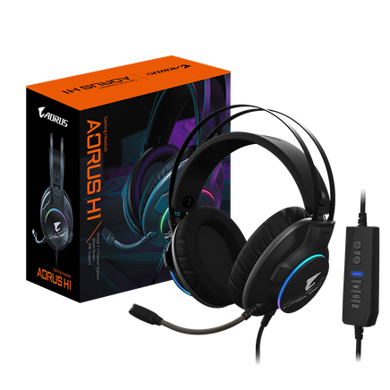 GIGABYTE AORUS H1 Gaming Headset, Virtual 7.1 Channel, 50mm Drivers, RGB, In-Line Audio Controls, ENC Microphone, - ElectronX Plus