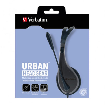 Verbatim Multimedia Headset with Microphone - Wide Frequency Stereo, 40mm Drivers, Comfortable Ergonomic Fit, Adjustable, Built-in, omni-directional - ElectronX Plus