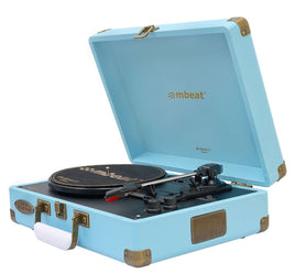 MBEAT Woodstock 2 Sky Blue Retro Turntable Player with BT Receiver & Transmitter - ElectronX Plus