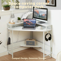 Compact L-Shaped Corner Desk with Built-In Power Board, White - ElectronX Plus