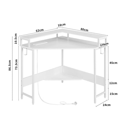 Compact L-Shaped Corner Desk with Built-In Power Board, White - ElectronX Plus