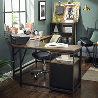 L-Shaped Computer Desk, Rustic Brown and Black - ElectronX Plus