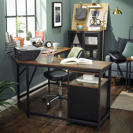 L-Shaped Computer Desk, Rustic Brown and Black - ElectronX Plus