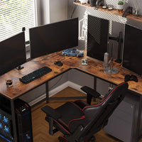 L-Shaped Computer Desk, Rustic Brown and Black - ElectronX Plus