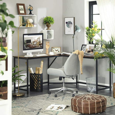 L-Shaped Computer Desk, Rustic Brown and Black - ElectronX Plus