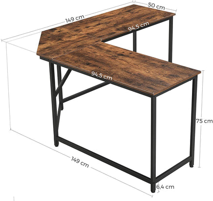 L-Shaped Computer Desk, Rustic Brown and Black - ElectronX Plus