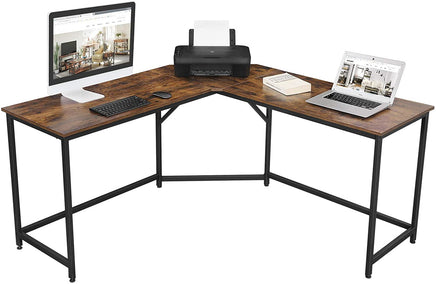 L-Shaped Computer Desk, Rustic Brown and Black - ElectronX Plus