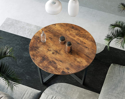 Round Coffee Table Rustic Brown and Black - ElectronX Plus