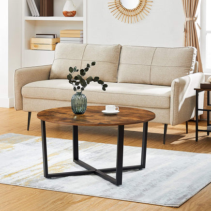 Round Coffee Table Rustic Brown and Black - ElectronX Plus