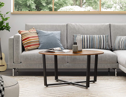 Round Coffee Table Rustic Brown and Black - ElectronX Plus