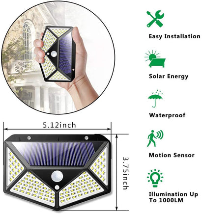 100 Waterproof LED Motion Sensor Solar Security Lights Outdoor (2pack) - ElectronX Plus