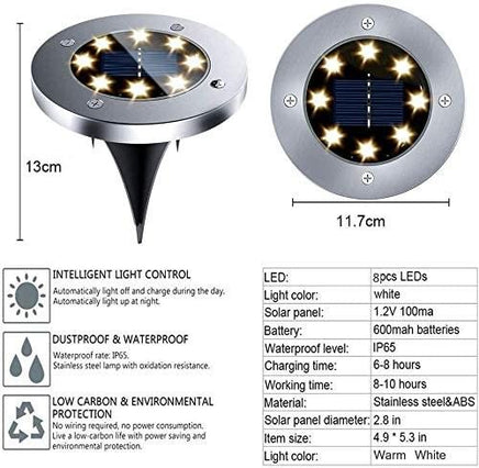 8 Pack LED Solar Pathway Lights Outdoor Solar Ground Lights (Warm White) - ElectronX Plus