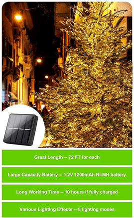 20m 200 LED Solar Powered Outdoor Lights with 8 Lighting Modes and Waterproof for Home,Garden and Decoration - ElectronX Plus