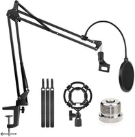 Microphone Radio Broadcasting Stand with 3/8"to 5/8" Screw Adapter and Windscreen Pop Filter - ElectronX Plus