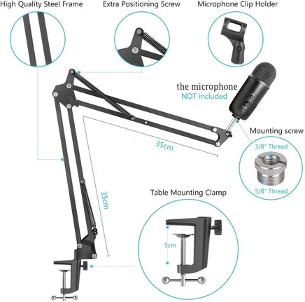 Microphone Radio Broadcasting Stand with 3/8"to 5/8" Screw Adapter and Windscreen Pop Filter - ElectronX Plus