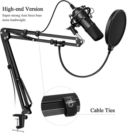 Microphone Radio Broadcasting Stand with 3/8"to 5/8" Screw Adapter and Windscreen Pop Filter - ElectronX Plus