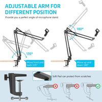 Microphone Radio Broadcasting Stand with 3/8"to 5/8" Screw Adapter and Windscreen Pop Filter - ElectronX Plus