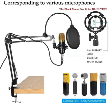 Microphone Radio Broadcasting Stand with 3/8"to 5/8" Screw Adapter and Windscreen Pop Filter - ElectronX Plus