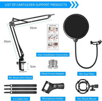 Microphone Radio Broadcasting Stand with 3/8"to 5/8" Screw Adapter and Windscreen Pop Filter - ElectronX Plus