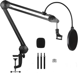 Heavy Duty Microphone Arm Microphone Stand Suspension Scissor Boom Stands with 6" Pop Filter and Cable Ties for Recording - ElectronX Plus