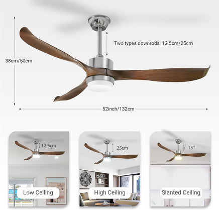 Modern Ceiling Fan with Lights, Remote, Brown - ElectronX Plus