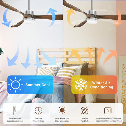 Modern Ceiling Fan with Lights, Remote, Brown - ElectronX Plus