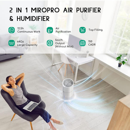 Air Purifier Humidifier Combo, 2-in-1 HEPA - ElectronX Plus