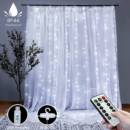 300 LEDs Window Curtain Fairy Lights 8 Modes and Remote Control for Bedroom (Cool White, 300 x 300cm) - ElectronX Plus